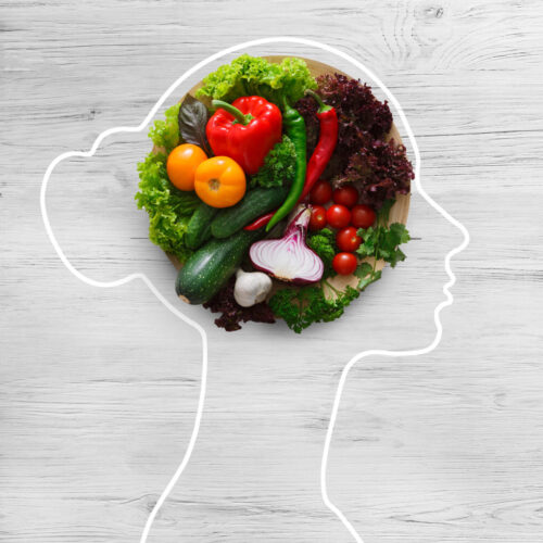 Health,In,Your,Brain.,Fresh,Vegetables,In,Woman,Head,Symbolizing